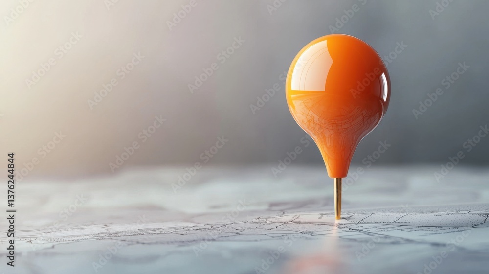 Poster an orange pin placed on a table, representing direction and focus in positioning map and strategy ov