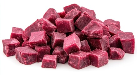 Cubed, deep-red meat pieces