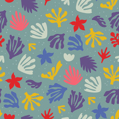 Abstract seamless underwater sea design on gray green. Vector pattern