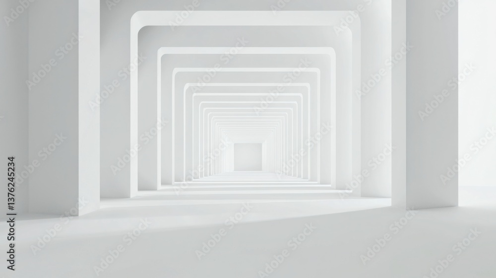 Poster bright and spacious white room with a long corridor illustrating concepts of minimalism and open spa