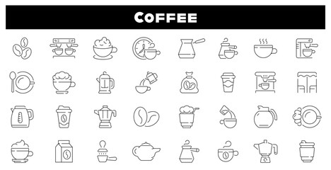 Coffee brewing vector outline icon set. Coffee cup and beans icon. Brewing and cafe symbols