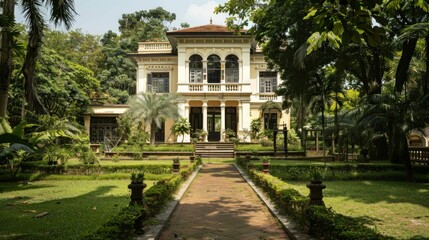 Opulent villa surrounded by lush gardens, perfect for aristocratic living.