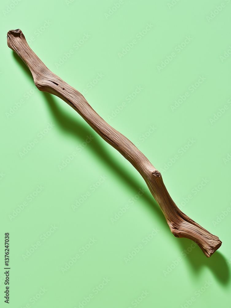 Poster Dry branch casting a shadow on a green background
