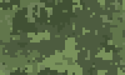 Abstract pixelated camouflage pattern in shades of green. Ideal for backgrounds, textiles, and militarythemed designs.