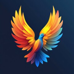 Obraz premium Vibrant phoenix rising with colorful feathers in a stunning gradient against a dark background