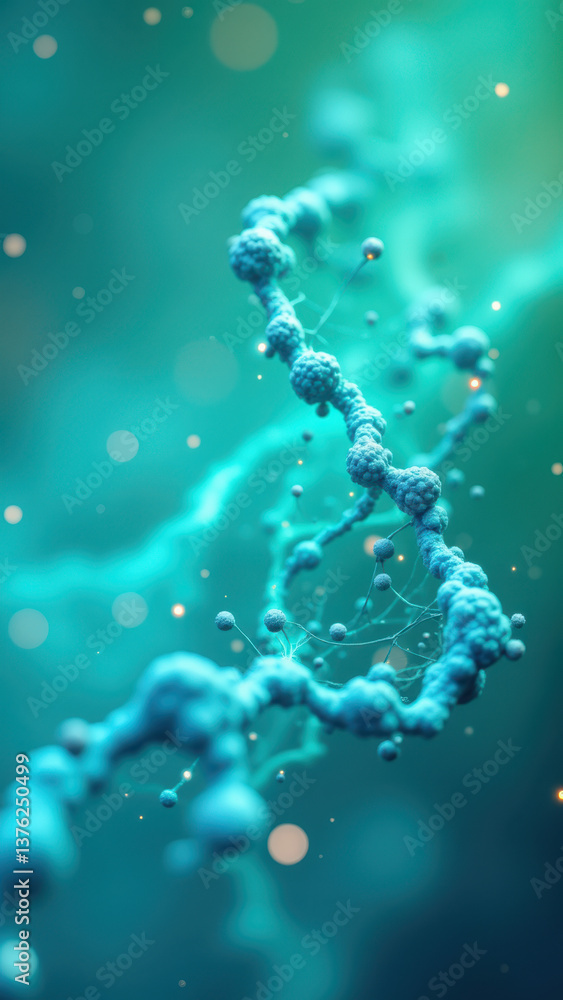Poster a microscopic view of a glp1 peptide molecule floating through the ocean of cells.