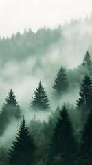 Fototapeta premium Misty Forest with Evergreen Trees