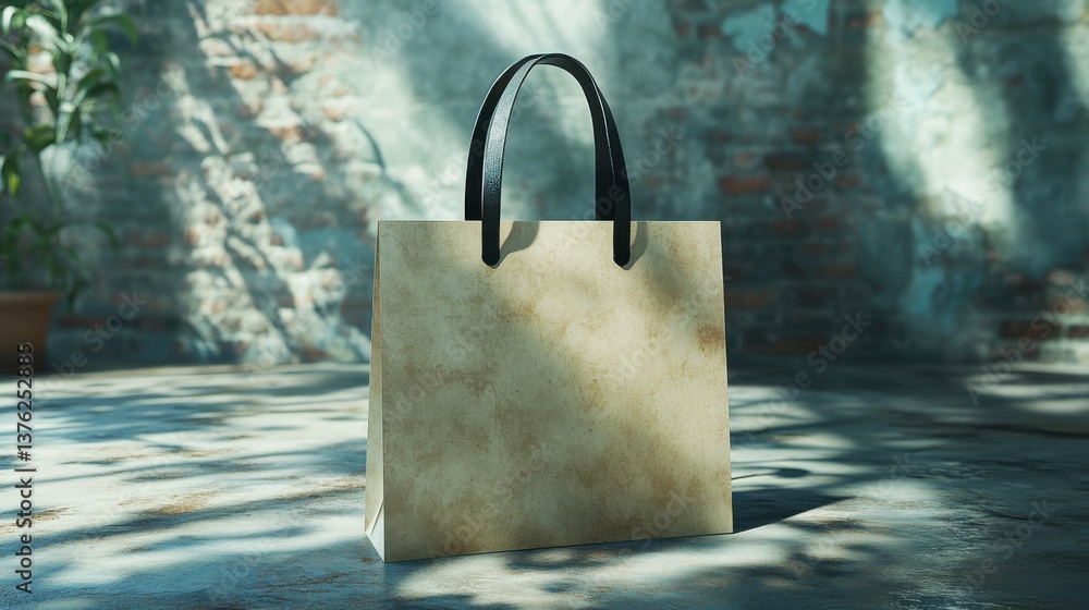 Poster a simple, rustic shopping bag rests on a textured surface, illuminated by soft shadows and natural l