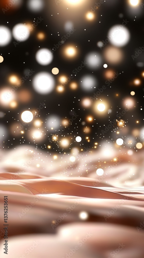 Poster abstract glowing lights over soft waves creating a dreamy atmosphere with a warm color palette, perf