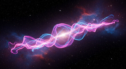 Intertwined pink and blue cosmic energy waves.