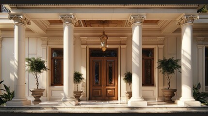 Fototapeta premium A grand entrance of a classic style villa with elegant columns.