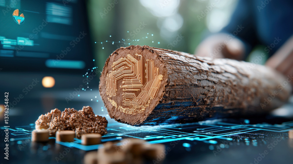 Fototapete cross section of cassava root reveals intricate circuit patterns, symbolizing fusion of nature and t
