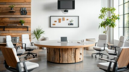 Modern meeting room with round table and chairs