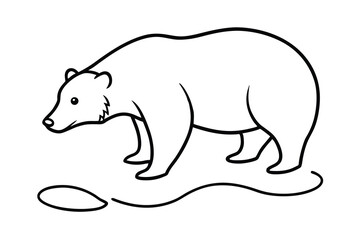 Line Art Polar Bear Walking on Ice, Simple Illustration
