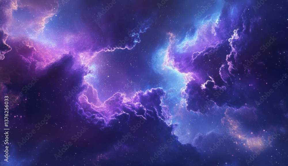 Poster exploring cosmic cloudscape in deep space with stars and nebula