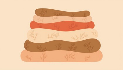 Neatly stacked organic cotton T-shirts in earth tones, nature-inspired