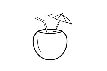 Tropical Coconut Drink, Summer Beverage, Beach Umbrella, Straw