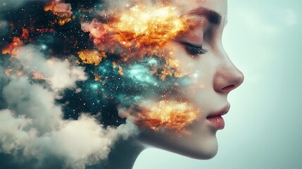 Obraz premium Dreamy cosmic portraits of a woman ethereal setting digital art surreal environment artistic viewpoint