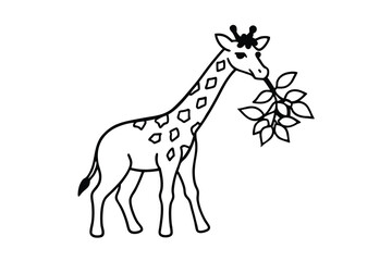 Giraffe Eating Leaves African Savanna Animal Line Art Drawing