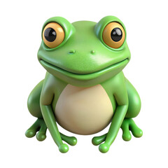 Fototapeta premium A vibrant, cartoonish green frog with large eyes and a smooth texture, sitting with a cheerful expression, illustration of 3d rendering. 