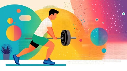 Powerlifter Squatting with Barbell in Abstract Vector Style Training