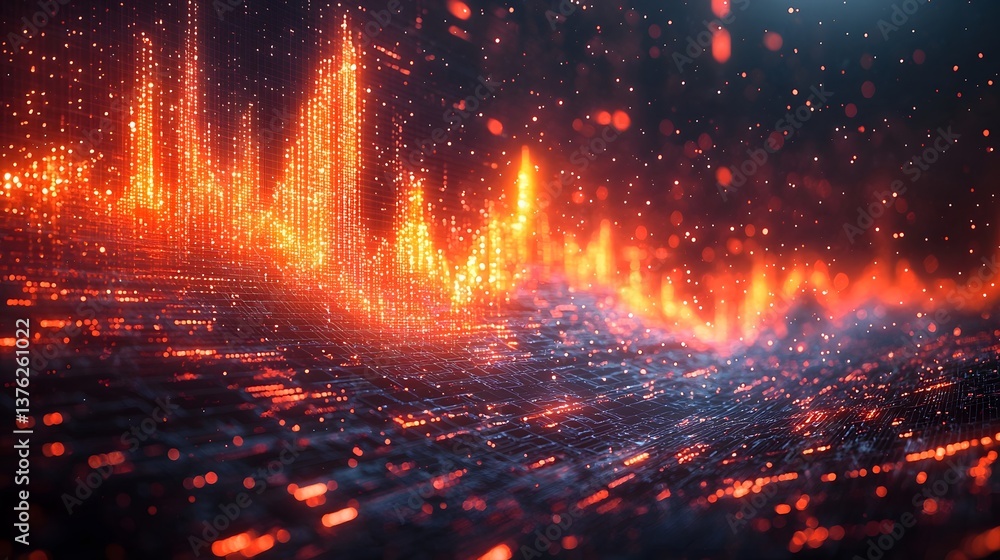 Poster holographic data graph visualizing exponential financial growth
