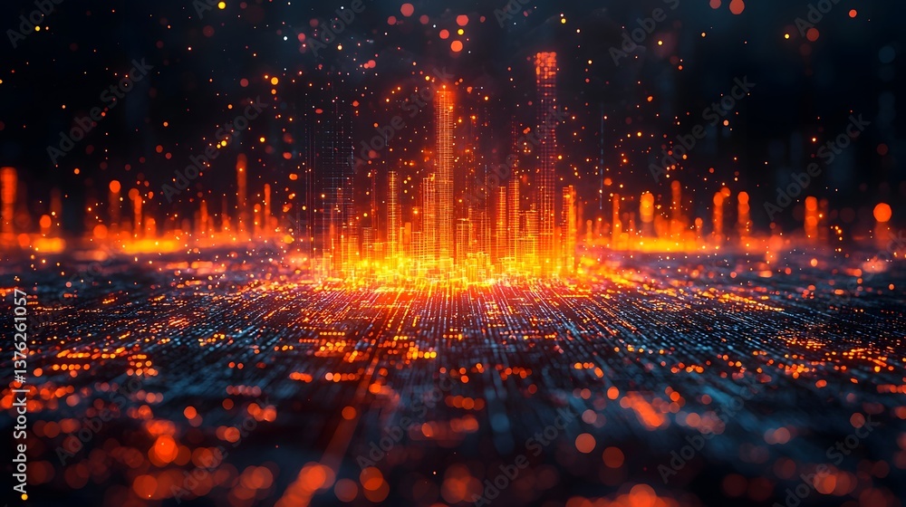 Poster futuristic data visualization of exponential growth and technological advancement