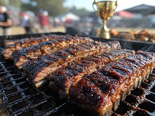 Barbecue competition grilling ribs local park food photography outdoor event close-up culinary art