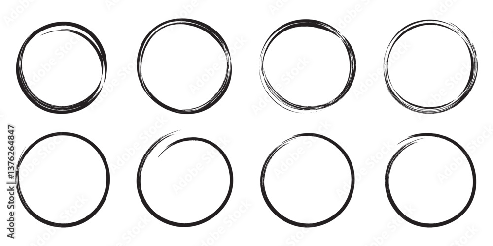 Poster black grunge round shapes. brush strokes frames elements, frames for design. vector isolated on whit