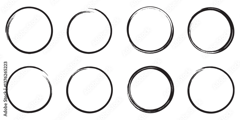 Poster black grunge round shapes. brush strokes frames elements, frames for design. vector isolated on whit