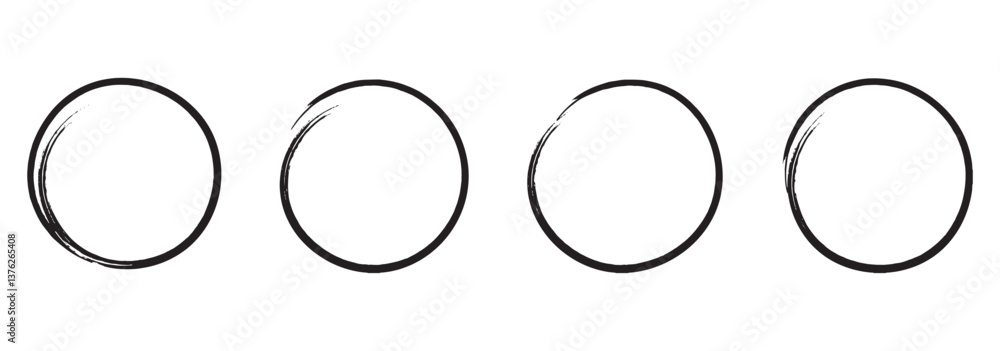 Poster hand drawn circles set. circles of different widths. highlight circle frames. ellipses in doodle sty