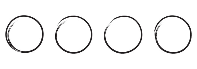 Hand drawn circles set. Circles of different widths. Highlight circle frames. Ellipses in doodle style. Pen draw marker pen on white background