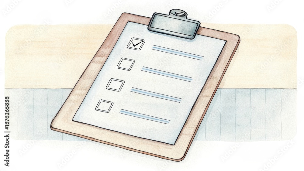 Poster a clipboard with a checklist, showcasing empty checkboxes, on a textured background.