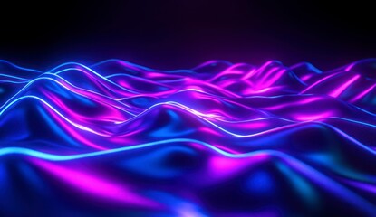 Naklejka premium Glowing Blue and Purple Abstract Waves on Dark Background Creates Dynamic Visual