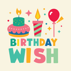 A happy birthday card vector illustration with a cake, balloons, and candles for a sweet celebration