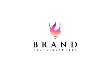 bulb logo with fire combination in gradient color flat design