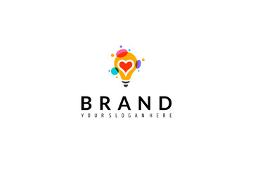 bulb logo with combination with love heart in colorful flat design