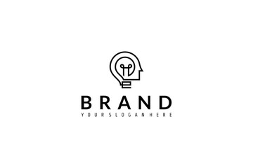Obraz premium bulb logo with brain combination in line art design