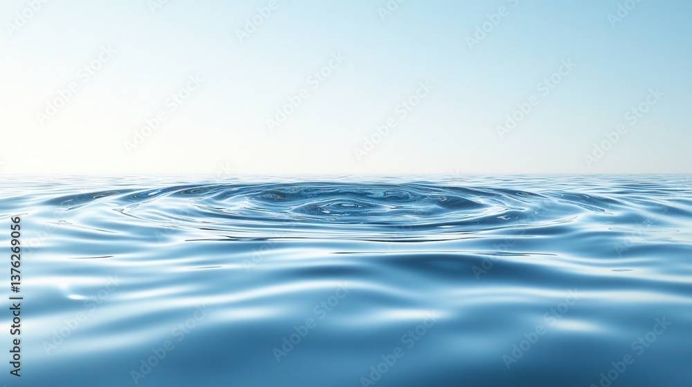 Poster a serene image of calm water with gentle waves and a clear sky, creating a peaceful and tranquil atm