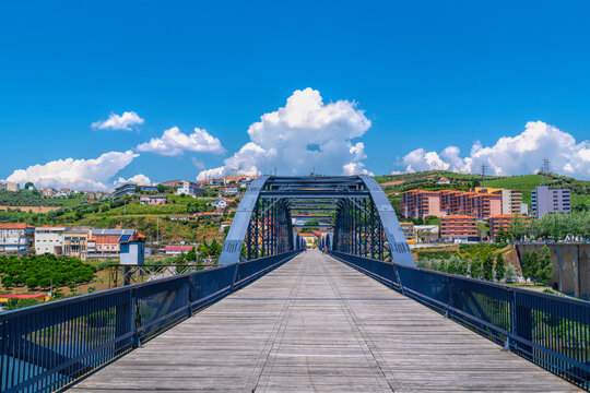 Peso da Regua metal bridge Ponte Pedonal Metalica Portugal Portuguese tourist destination
