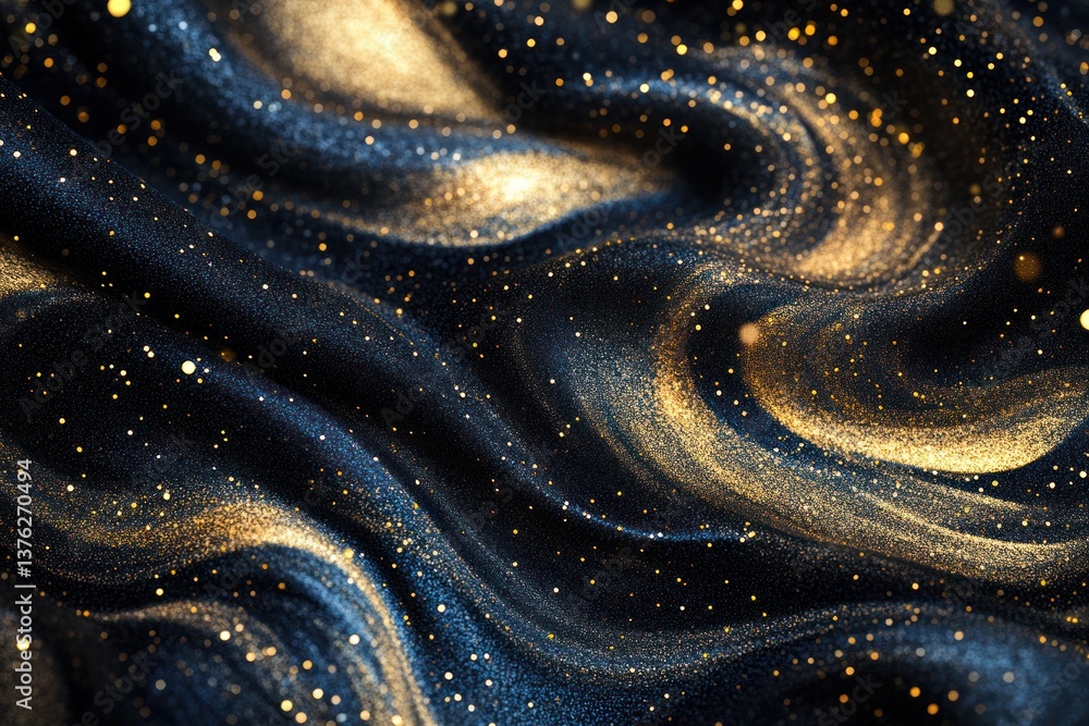 Fototapete A shimmering background of swirling gold, blue, and black glitter lights, creating a dazzling abstract pattern that captures the eye with a sense of movement and elegance.