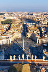 Fototapeta premium Rome Saint Peter's Square in Vatican aerial view from above skyline portrait format in Italy