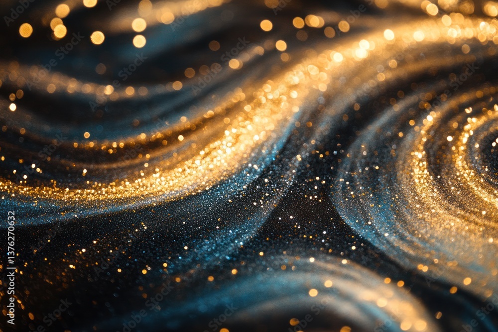 Fototapete A shimmering background of swirling gold, blue, and black glitter lights, creating a dazzling abstract pattern that captures the eye with a sense of movement and elegance.