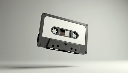 Classic audio cassette tape floating against a minimalist background for music nostalgia

