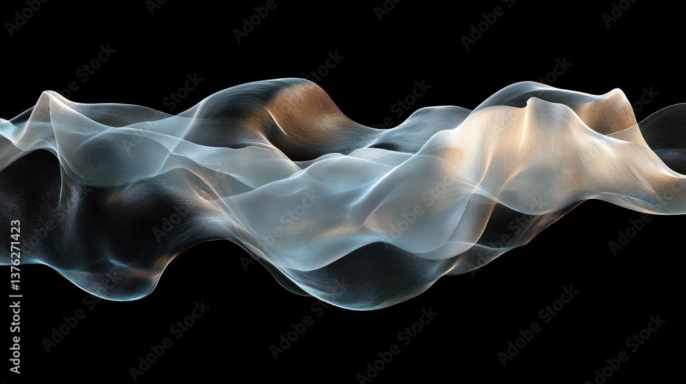 Poster a smooth wave-like design, with layers of translucent, overlapping patterns, forming a harmonious bl