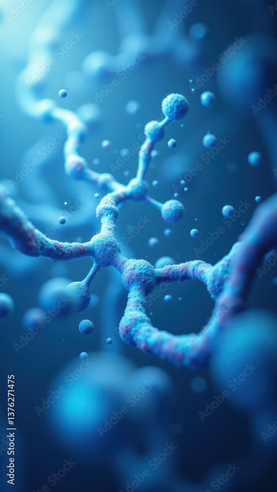 Poster glp-1 molecule structure with bubbles, highlighting its three-dimensional form and spheres for atoms
