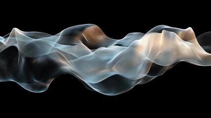 A smooth wave-like design, with layers of translucent, overlapping patterns, forming a harmonious blend of light and dark hues, creating an ethereal background surface