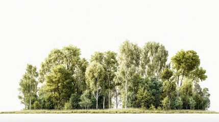 Lush Green Forest Isolated on White Background.
