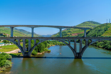 Obraz premium Path by Douro River Peso da Regua Portugal near the two bridges tourist attraction