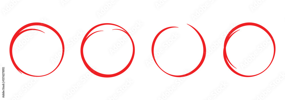 Poster hand drawn red circle line sketch. circular vector red icon. hand drawn circle with doodle patterns.